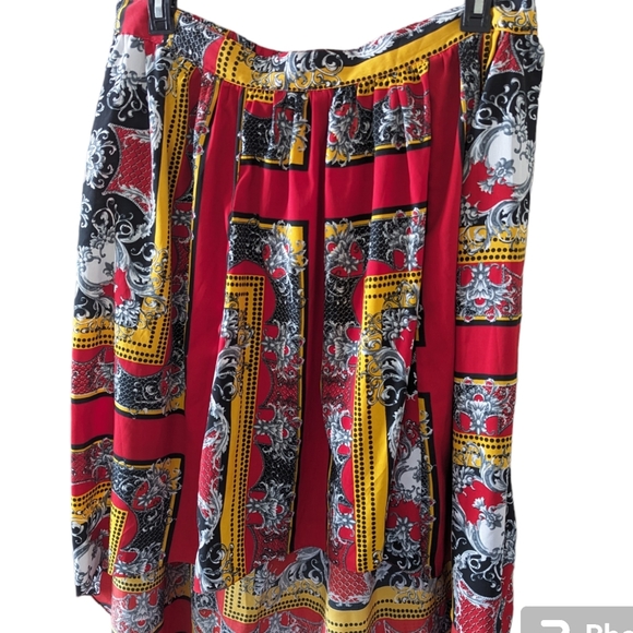 Erika Brooke Hi Low Skirt 20W Baroque Red Gold Black Elastic Waist Long Plus 2X - Picture 2 of 4